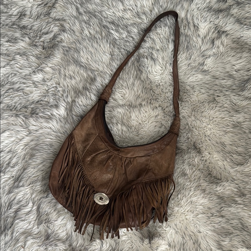 Vintage Brown Fringe Shoulder Bag leather